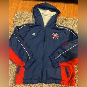 Adidas Chicago Cubs Youth Size 5-6 Full-Zip Hooded Windbreaker Jacket Blue/Red